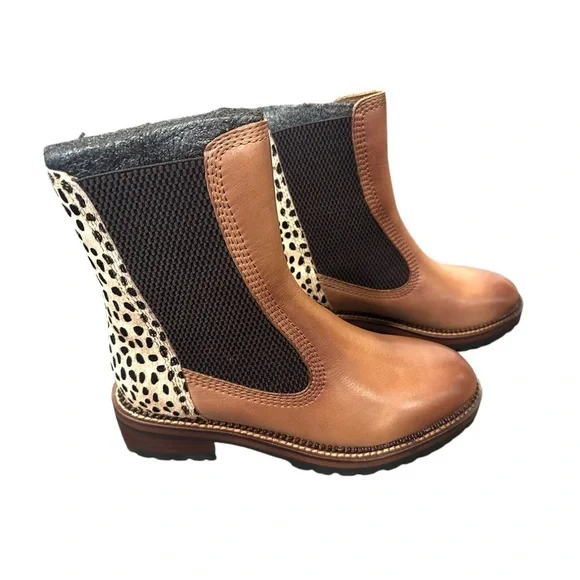 Vintage Havana Cognac/Leopard print boots with real calf fur size 7 - Picture 2 of 9